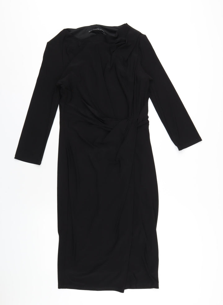 Betty Jackson Womens Black Polyester Bodycon Size 10 Boat Neck Pullover