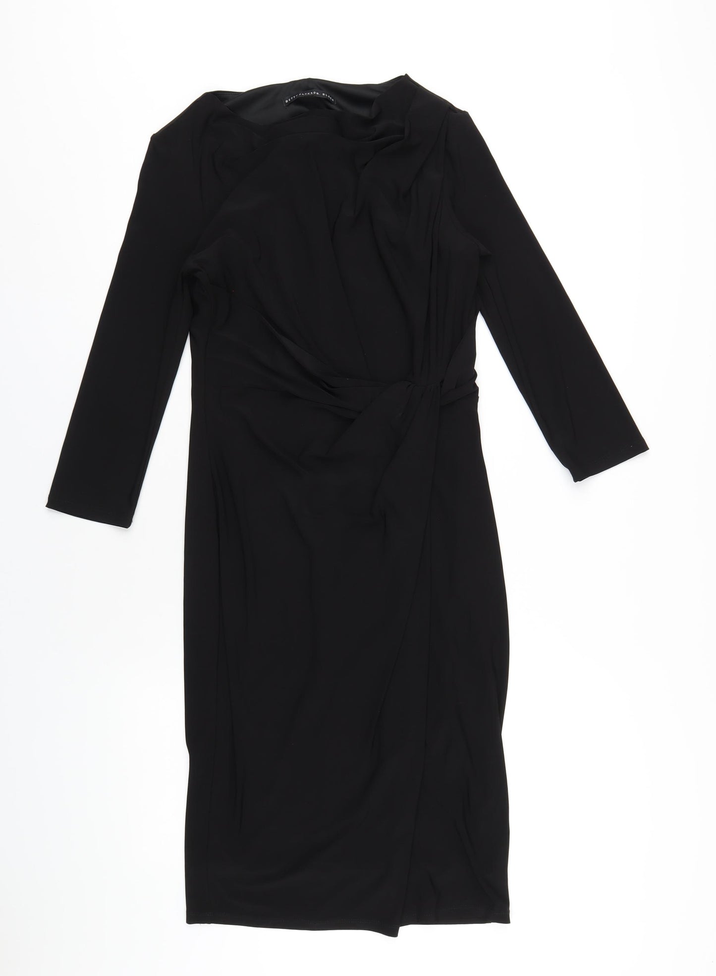 Betty Jackson Womens Black Polyester Bodycon Size 10 Boat Neck Pullover