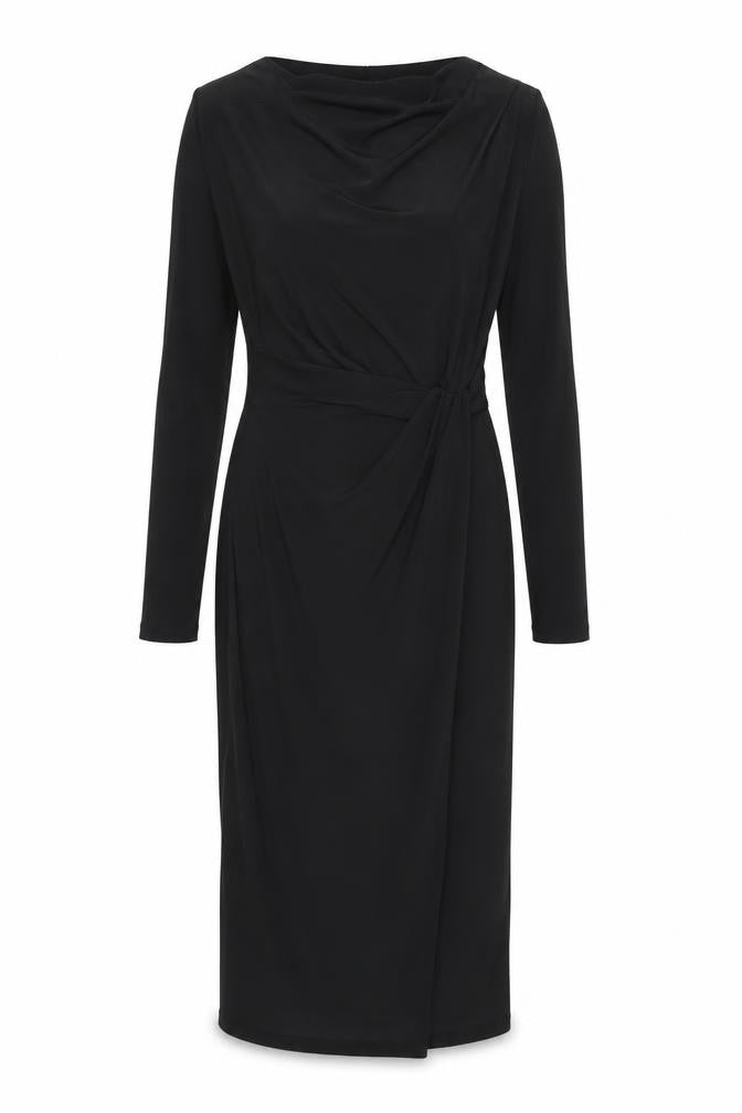 Front view of Betty Jackson women’s black polyester bodycon, size UK 10, boat neck pullover