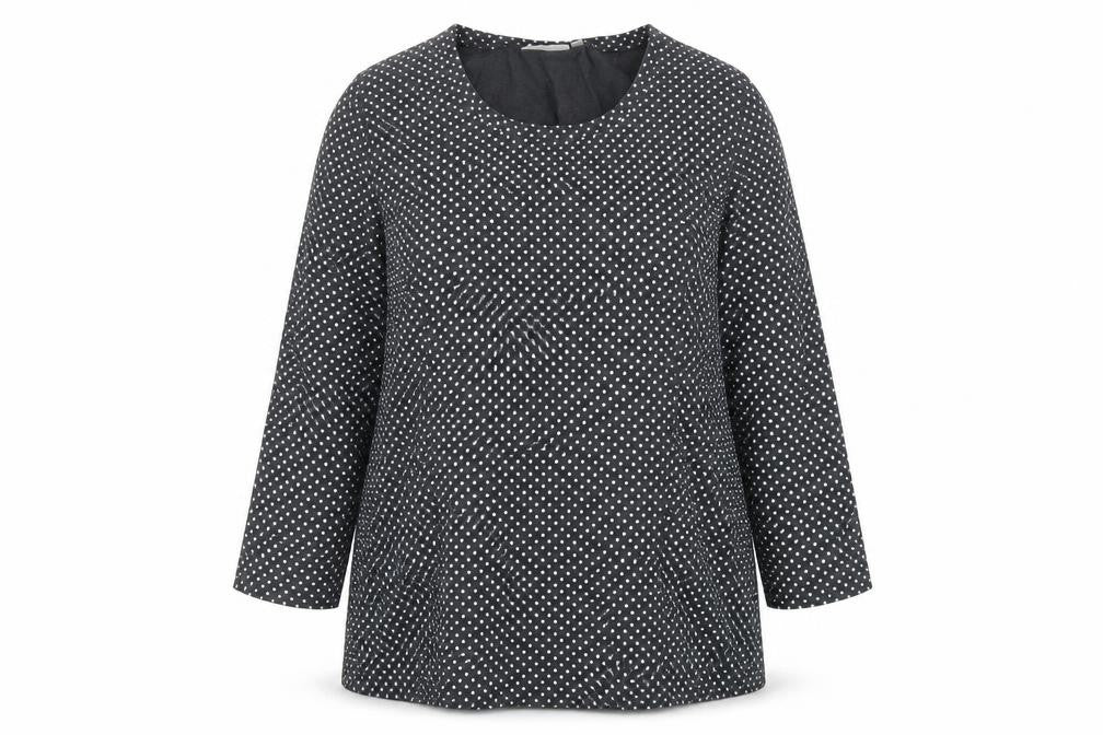 Front view of Tara women’s grey polka dot polyester a-line, size UK 16, round neck pullover