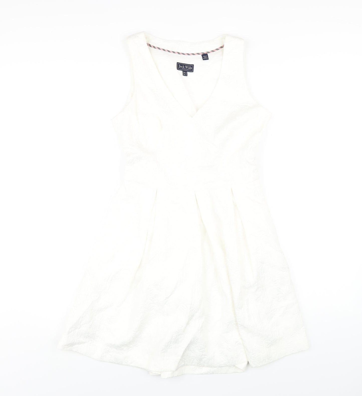 Jack Wills Womens White Cotton A-Line Size 10 V-Neck Zip