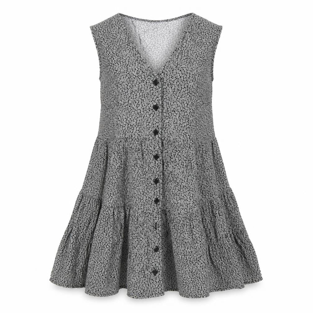New Look Womens Black Floral Viscose A-Line Size 6 V-Neck Button