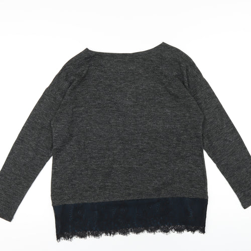 OVS Womens Grey Polyester Basic T-Shirt Size M Round Neck - Lace Trim