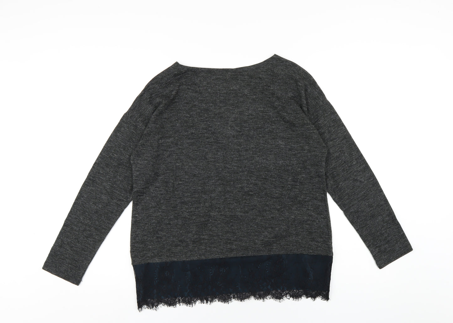 OVS Womens Grey Polyester Basic T-Shirt Size M Round Neck - Lace Trim