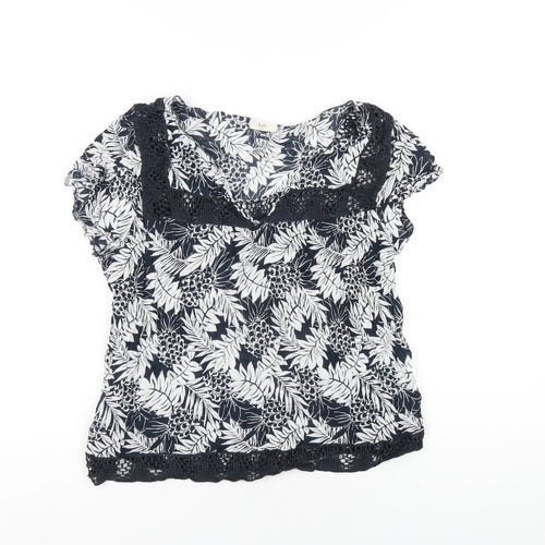 Hush Womens Blue Geometric Viscose Basic T-Shirt Size 10 V-Neck