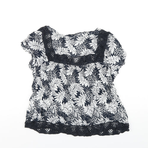 Hush Womens Blue Geometric Viscose Basic T-Shirt Size 10 V-Neck