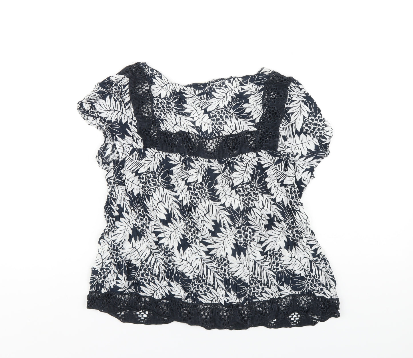 Hush Womens Blue Geometric Viscose Basic T-Shirt Size 10 V-Neck