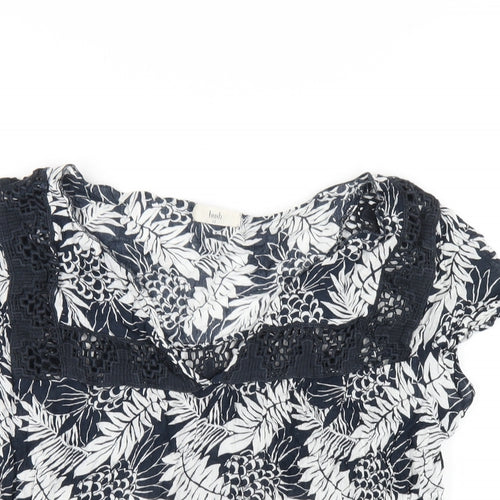 Hush Womens Blue Geometric Viscose Basic T-Shirt Size 10 V-Neck