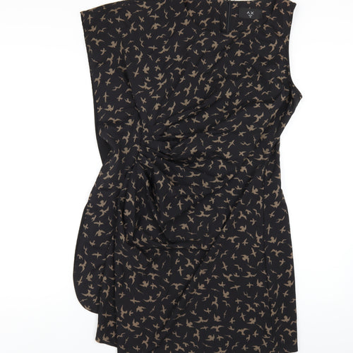 AX Paris Womens Black Geometric Nylon Pencil Dress Size 12 Round Neck Zip