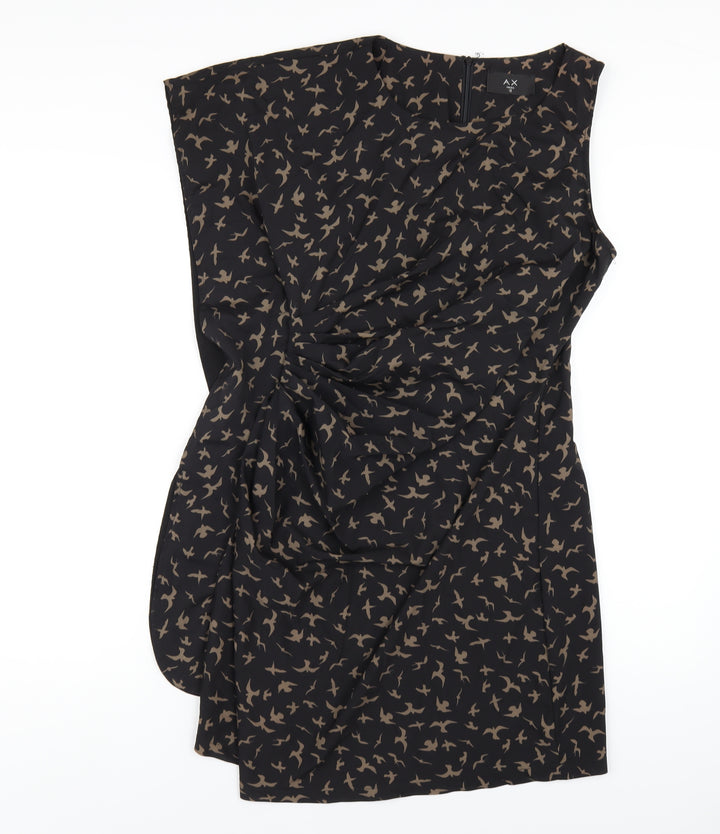 AX Paris Womens Black Geometric Nylon Pencil Dress Size 12 Round Neck Zip