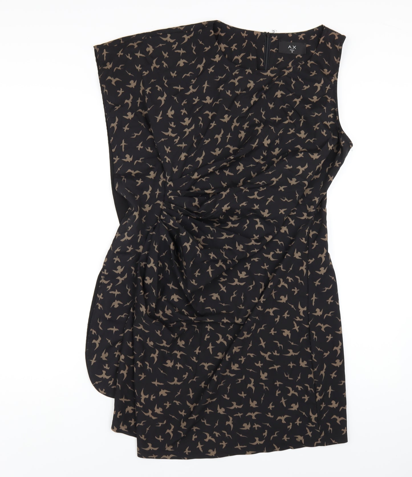 AX Paris Womens Black Geometric Nylon Pencil Dress Size 12 Round Neck Zip