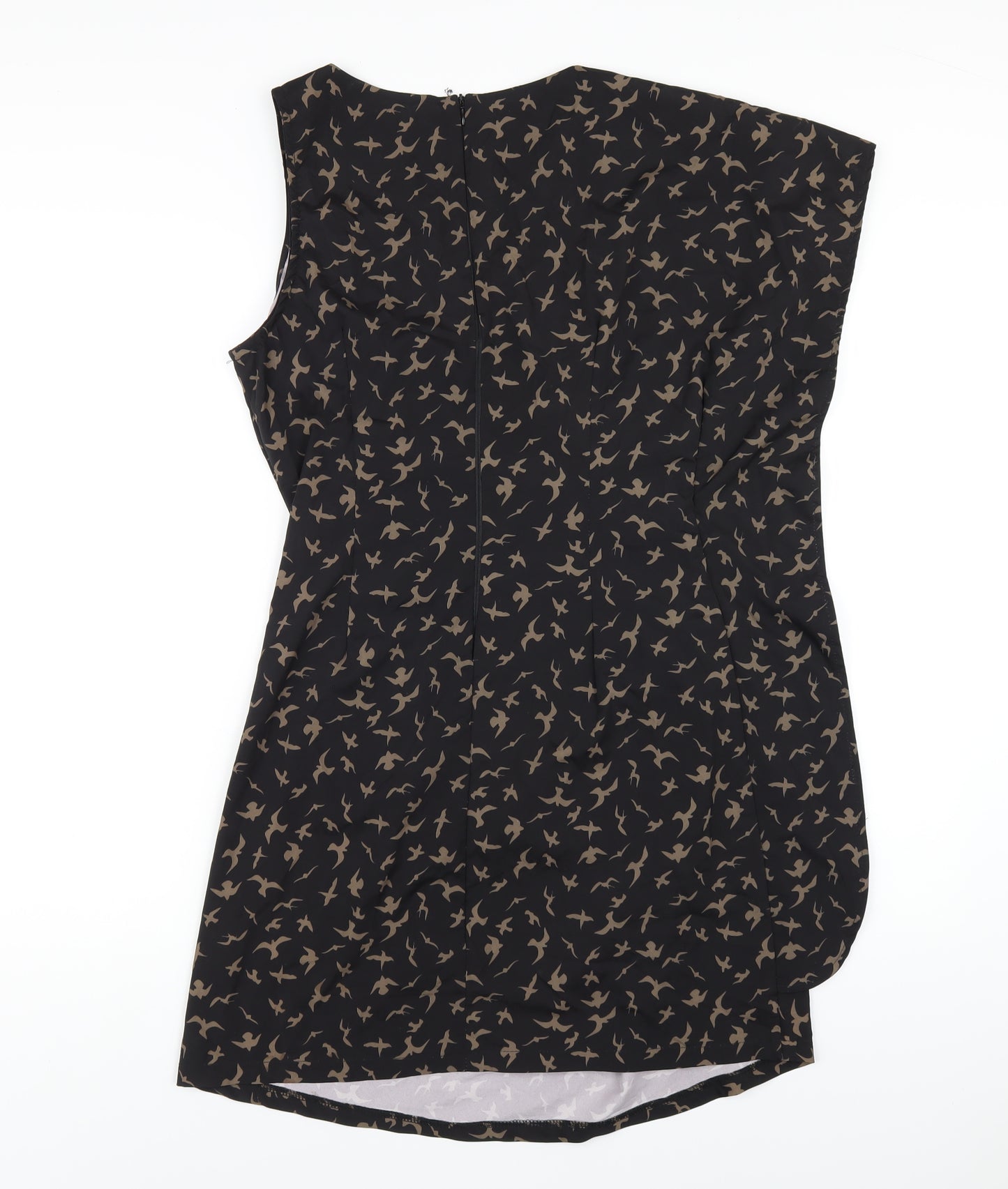AX Paris Womens Black Geometric Nylon Pencil Dress Size 12 Round Neck Zip
