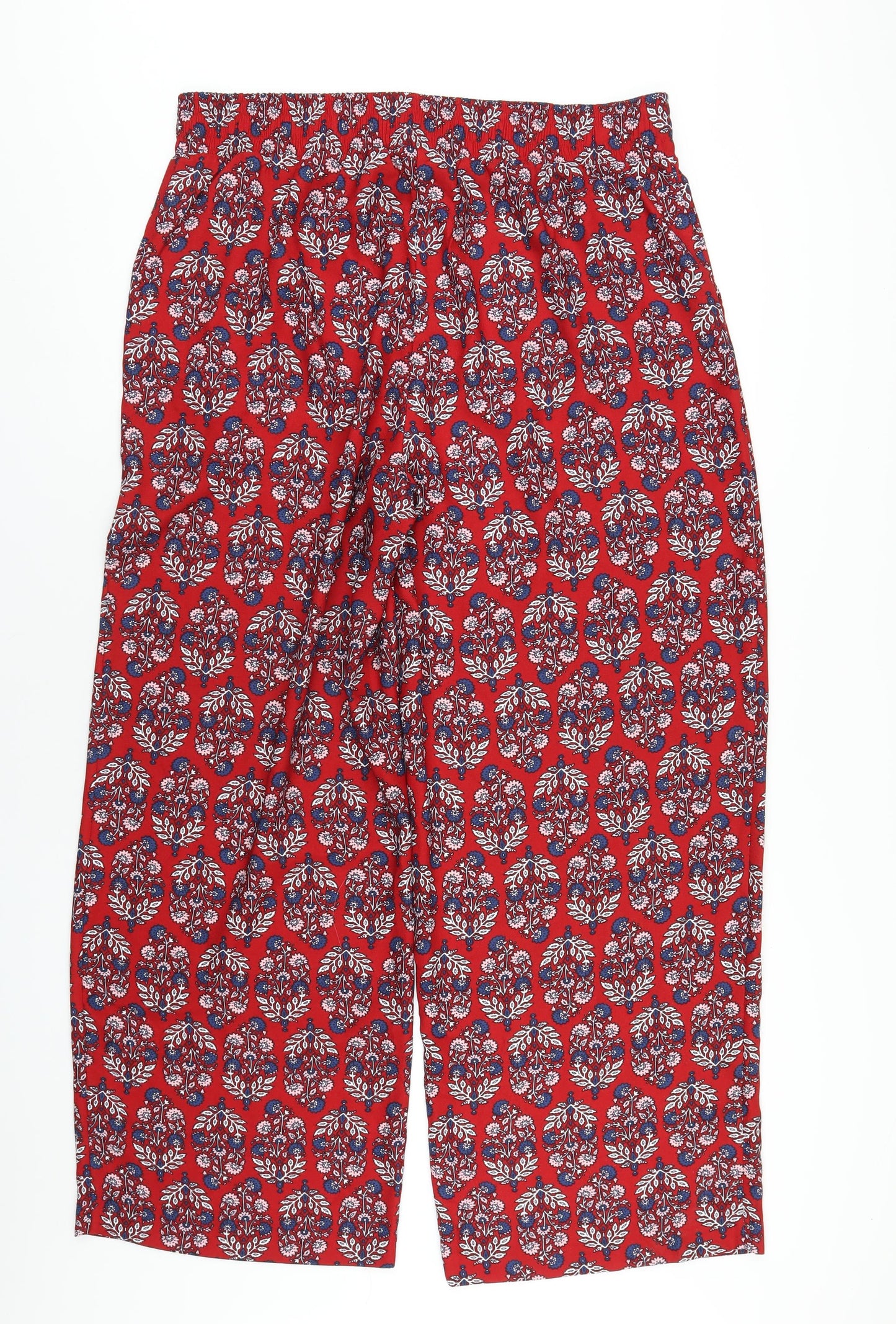 Marks and Spencer Womens Red Geometric Polyester Sweatpants Trousers Size 18 L31 in Regular Drawstring
