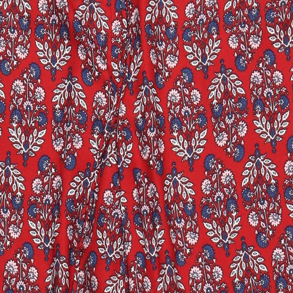 Marks and Spencer Womens Red Geometric Polyester Sweatpants Trousers Size 18 L31 in Regular Drawstring