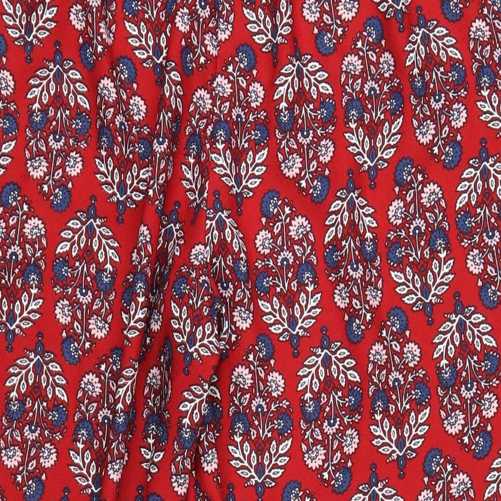 Marks and Spencer Womens Red Geometric Polyester Sweatpants Trousers Size 18 L31 in Regular Drawstring