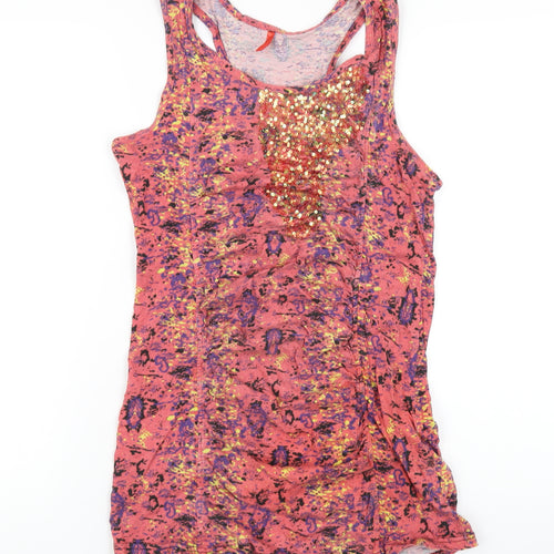 NEXT Womens Pink Geometric Cotton Basic Tank Size 14 Scoop Neck