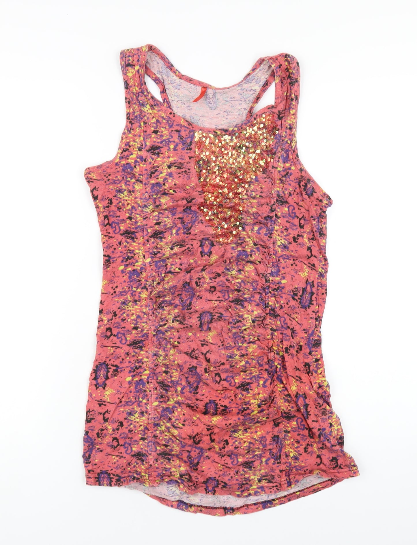 NEXT Womens Pink Geometric Cotton Basic Tank Size 14 Scoop Neck