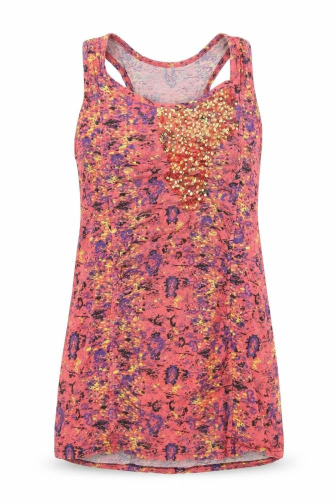 Front view of Next women’s pink geometric cotton basic tank, size UK 14, scoop neck
