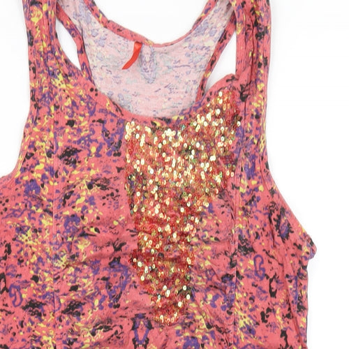 NEXT Womens Pink Geometric Cotton Basic Tank Size 14 Scoop Neck