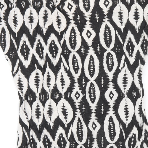 New Look Womens Black Geometric Cotton Basic T-Shirt Size 8 Scoop Neck