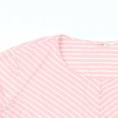 Cotton Traders Womens Pink Striped Linen Basic T-Shirt Size 20 V-Neck