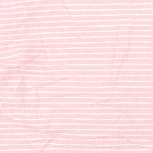 Cotton Traders Womens Pink Striped Linen Basic T-Shirt Size 20 V-Neck