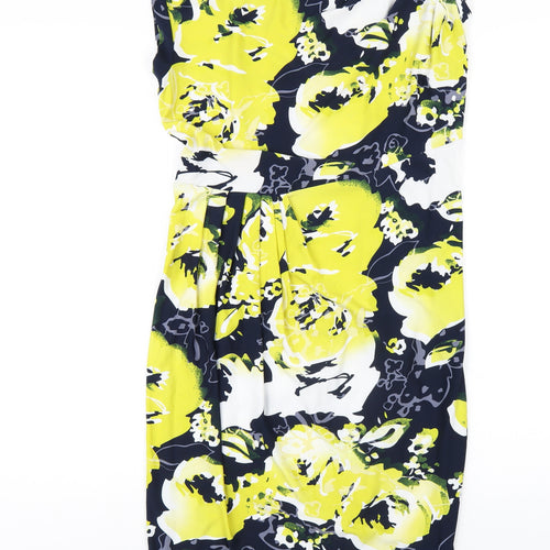 BCBGMAXAZRIA Womens Multicoloured Floral Polyester Bodycon Size M Cowl Neck Zip