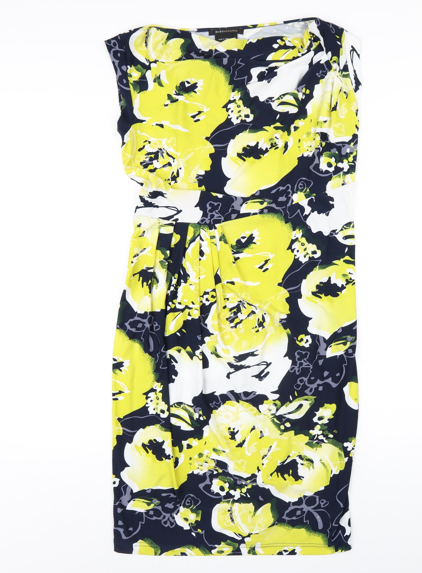 BCBGMAXAZRIA Womens Multicoloured Floral Polyester Bodycon Size M Cowl Neck Zip