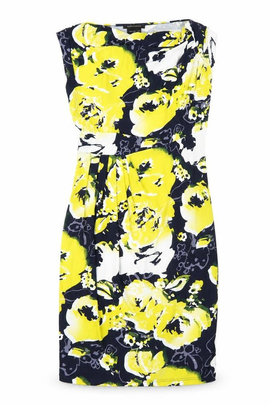 Front view of BCBGMAXAZRIA women’s multicoloured floral polyester bodycon, size M, cowl neck zip