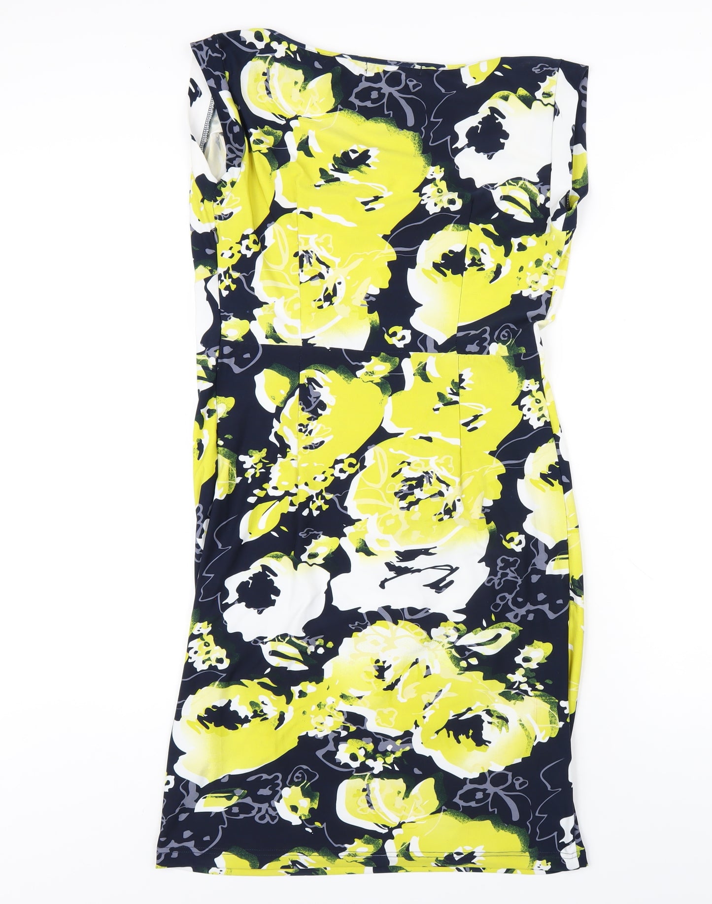 BCBGMAXAZRIA Womens Multicoloured Floral Polyester Bodycon Size M Cowl Neck Zip