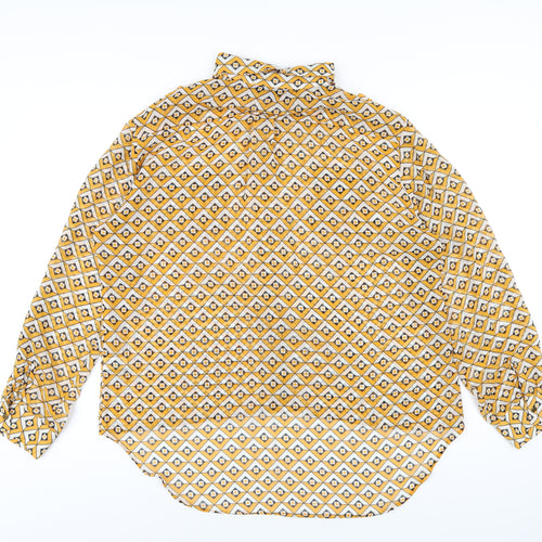NEXT Womens Yellow Geometric Polyester Basic Button-Up Size 10 Collared