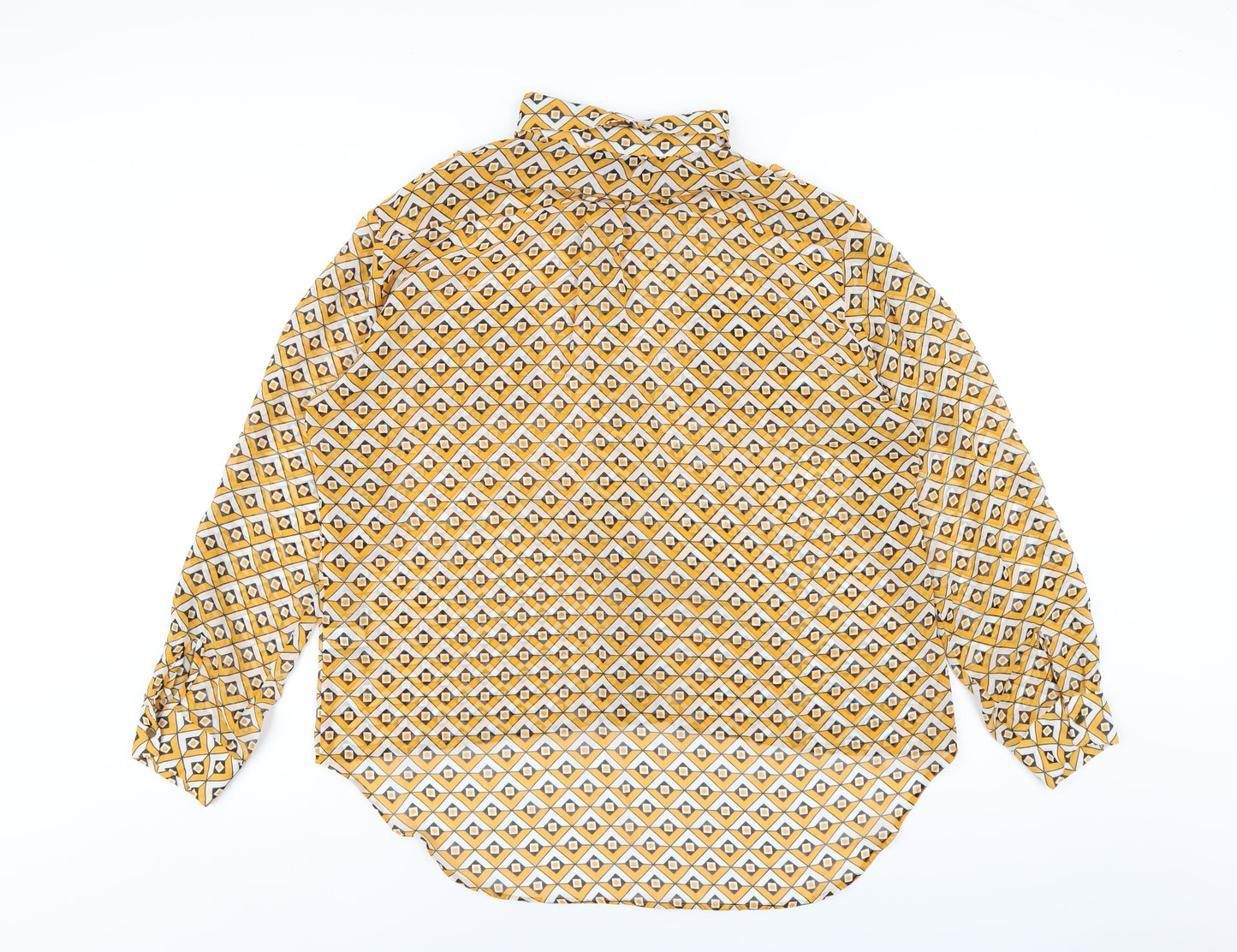 NEXT Womens Yellow Geometric Polyester Basic Button-Up Size 10 Collared