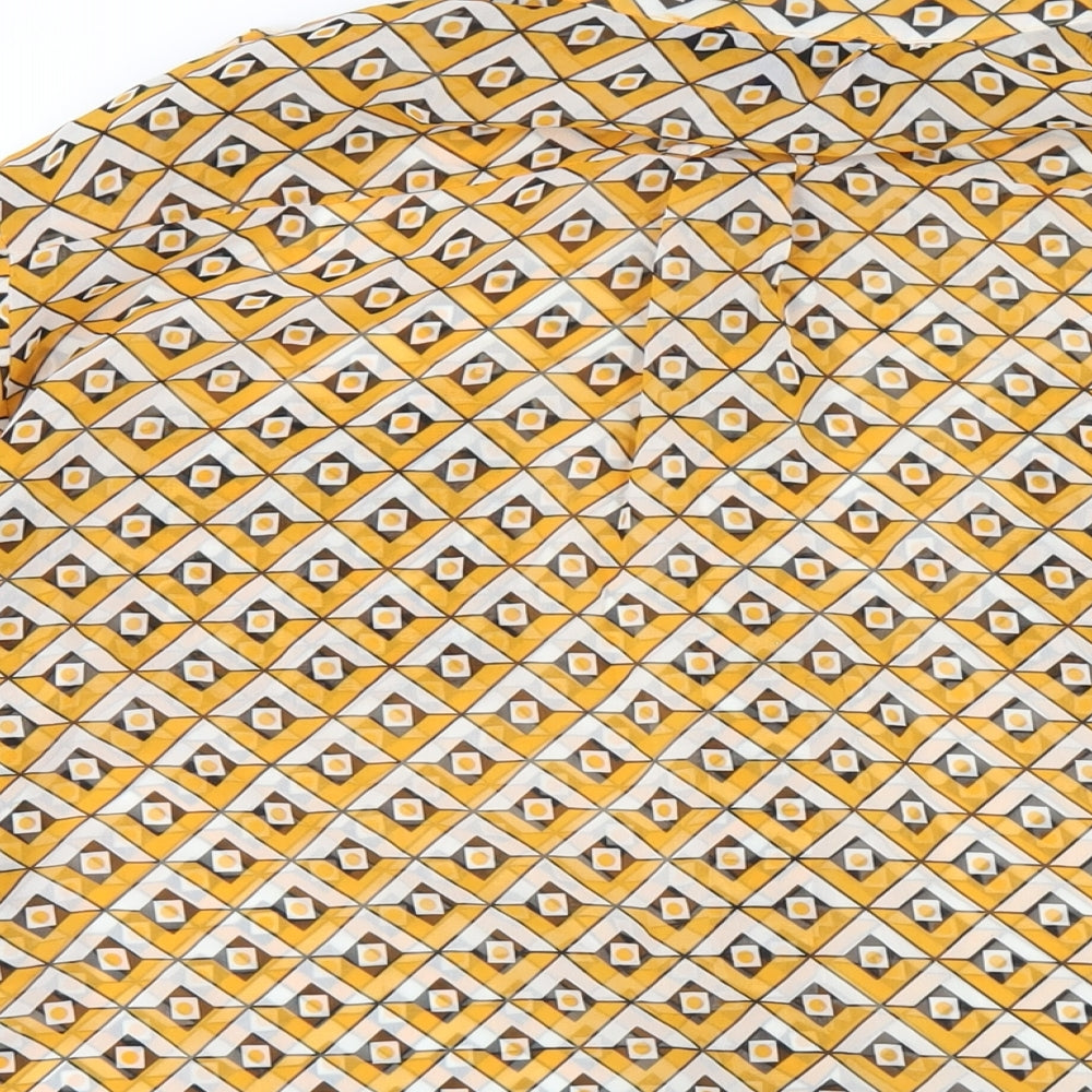 NEXT Womens Yellow Geometric Polyester Basic Button-Up Size 10 Collared