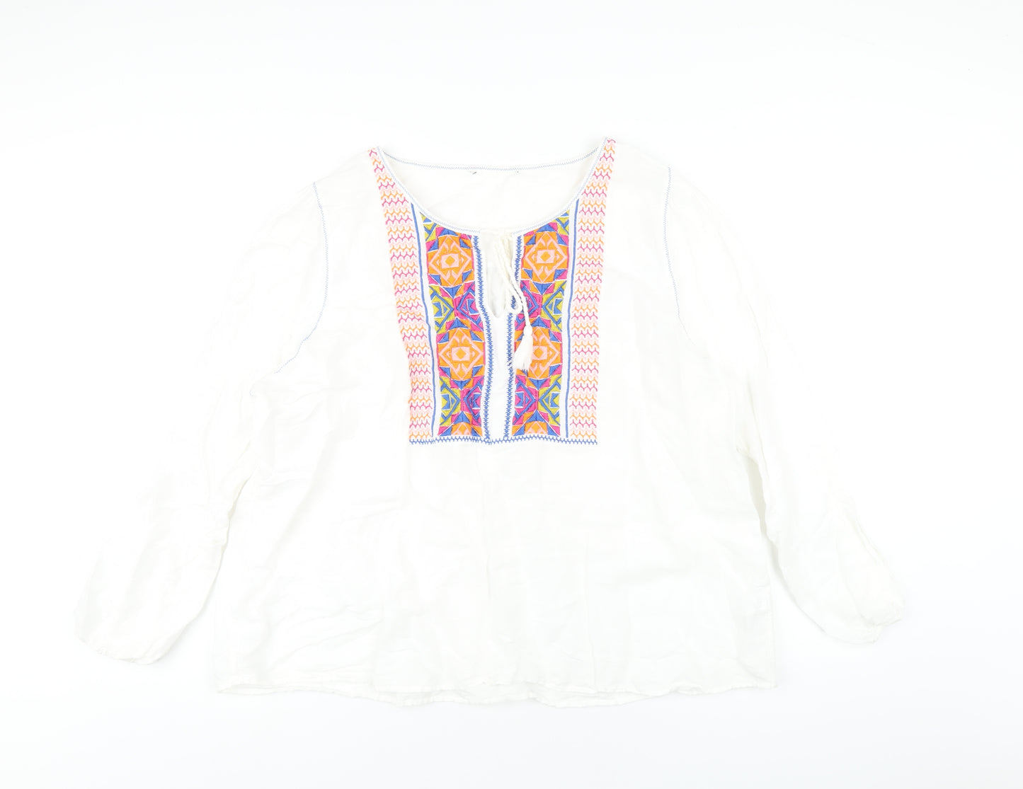 Marks and Spencer Womens White Linen Basic T-Shirt Size 20 Round Neck