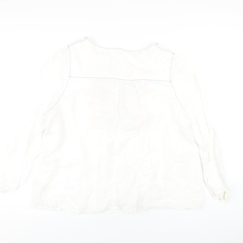 Marks and Spencer Womens White Linen Basic T-Shirt Size 20 Round Neck