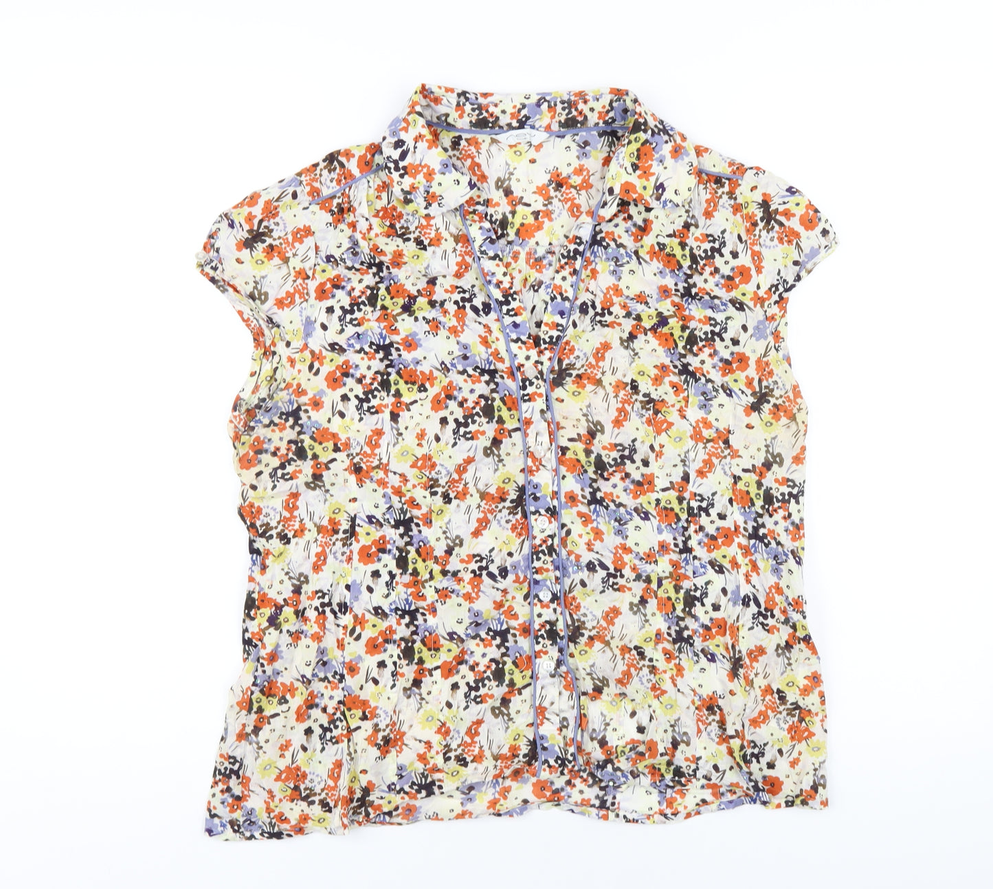 New Look Womens Multicoloured Floral Cotton Basic Button-Up Size 16 Collared