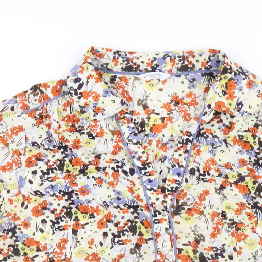 New Look Womens Multicoloured Floral Cotton Basic Button-Up Size 16 Collared