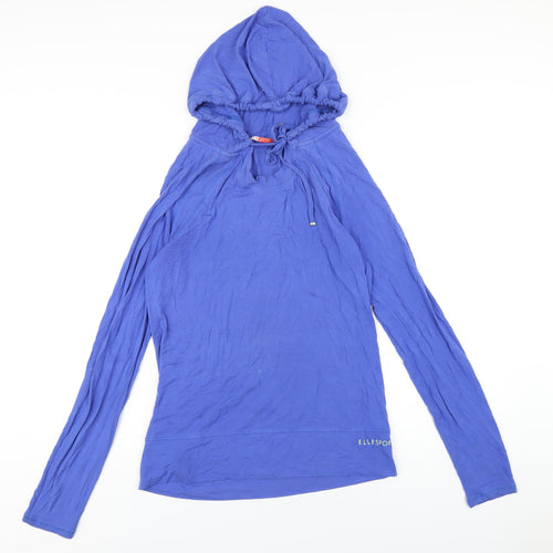 Elle Sport Womens Blue Vinyl Pullover Hoodie Size S Pullover