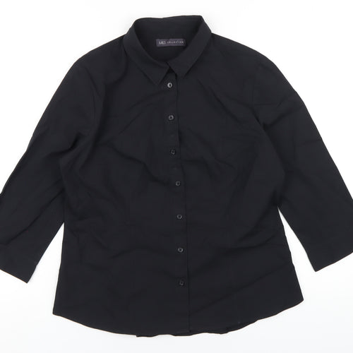 Marks and Spencer Womens Black Cotton Basic Button-Up Size 14 Collared