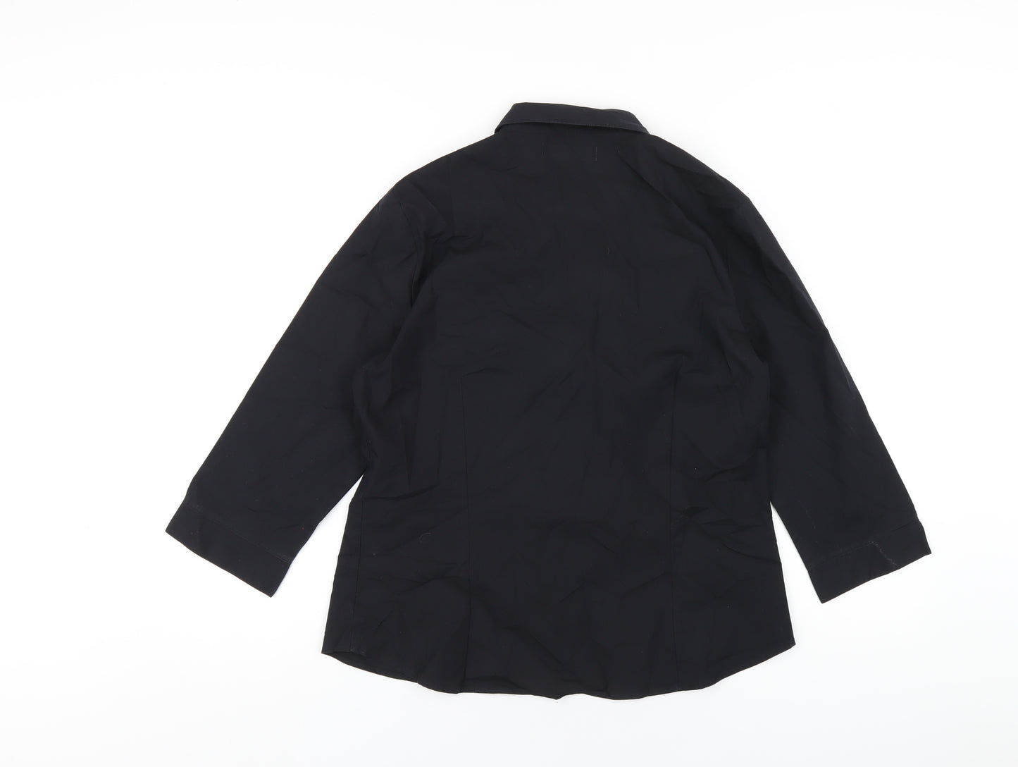 Marks and Spencer Womens Black Cotton Basic Button-Up Size 14 Collared