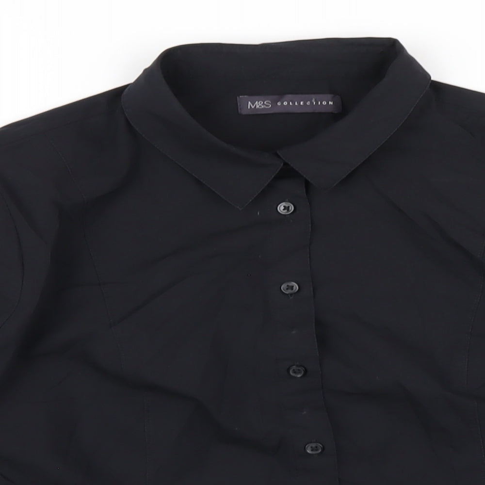 Marks and Spencer Womens Black Cotton Basic Button-Up Size 14 Collared