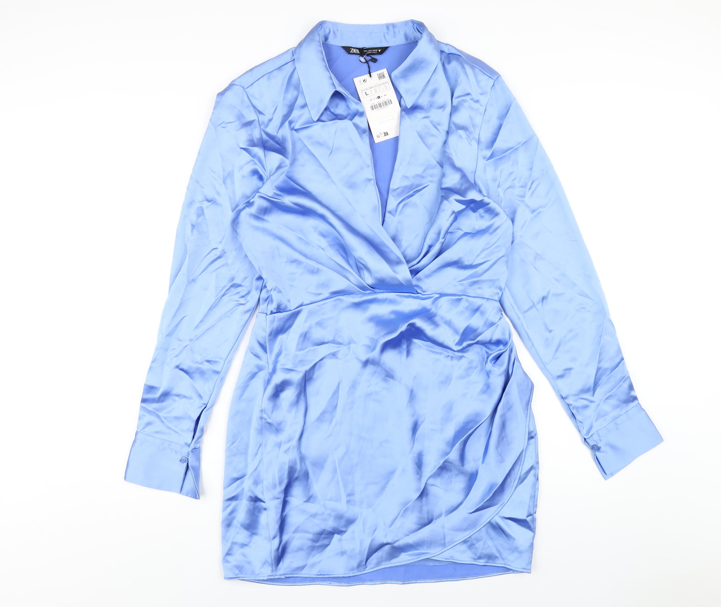 Zara Womens Blue Polyester Bodycon Size L Collared Zip