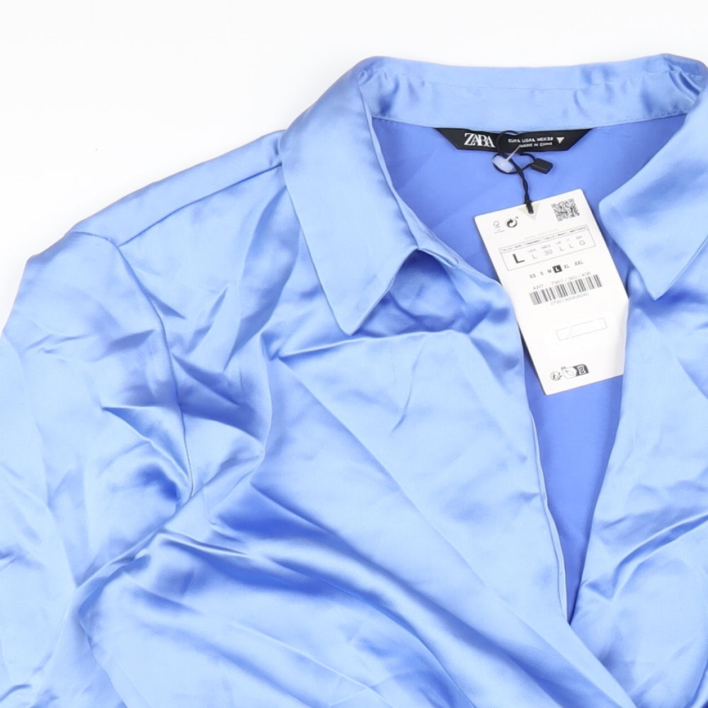 Zara Womens Blue Polyester Bodycon Size L Collared Zip