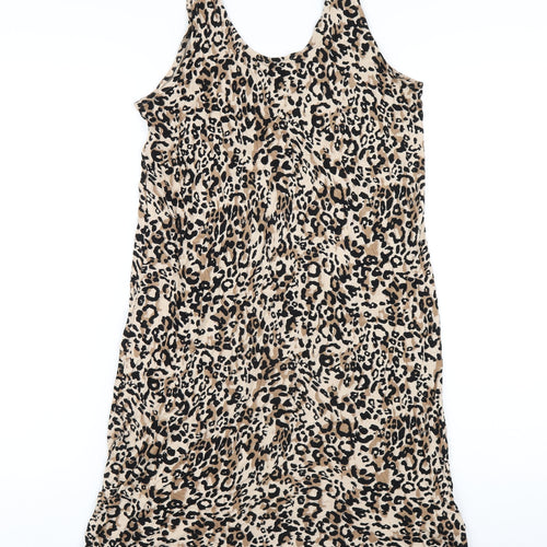 Marks and Spencer Womens Brown Animal Print Viscose Tank Dress Size M Scoop Neck Pullover