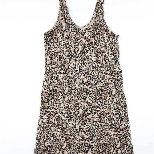 Marks and Spencer Womens Brown Animal Print Viscose Tank Dress Size M Scoop Neck Pullover