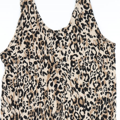 Marks and Spencer Womens Brown Animal Print Viscose Tank Dress Size M Scoop Neck Pullover