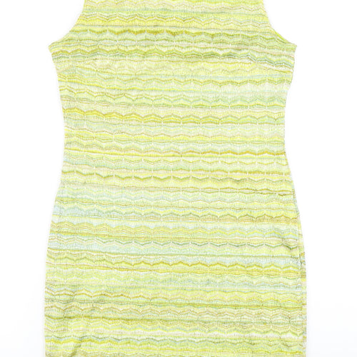 H&M Womens Green Geometric Polyester Tank Dress Size M Scoop Neck Pullover
