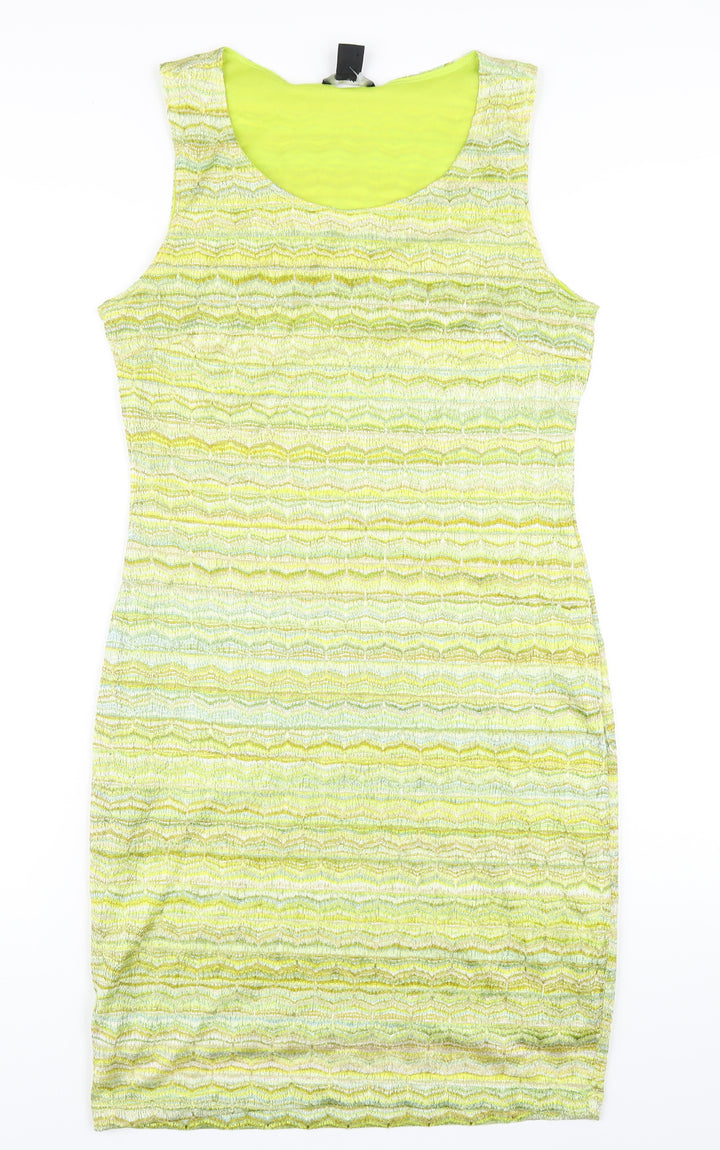 H&M Womens Green Geometric Polyester Tank Dress Size M Scoop Neck Pullover