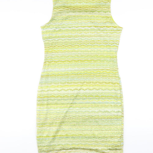 H&M Womens Green Geometric Polyester Tank Dress Size M Scoop Neck Pullover