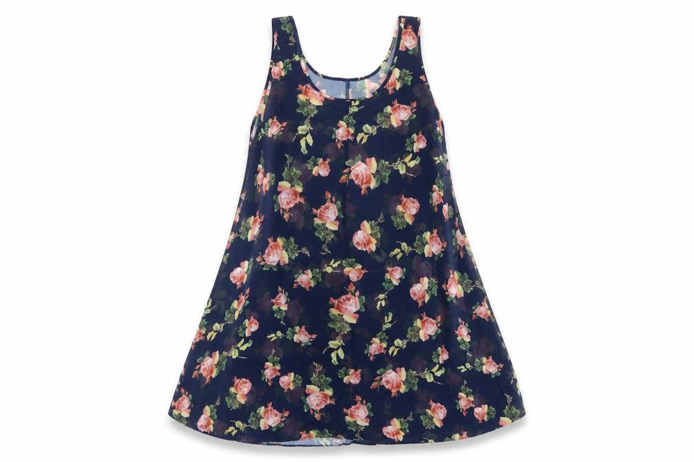 Front view of Chaslyn women’s blue floral polyester a-line, size S, scoop neck pullover